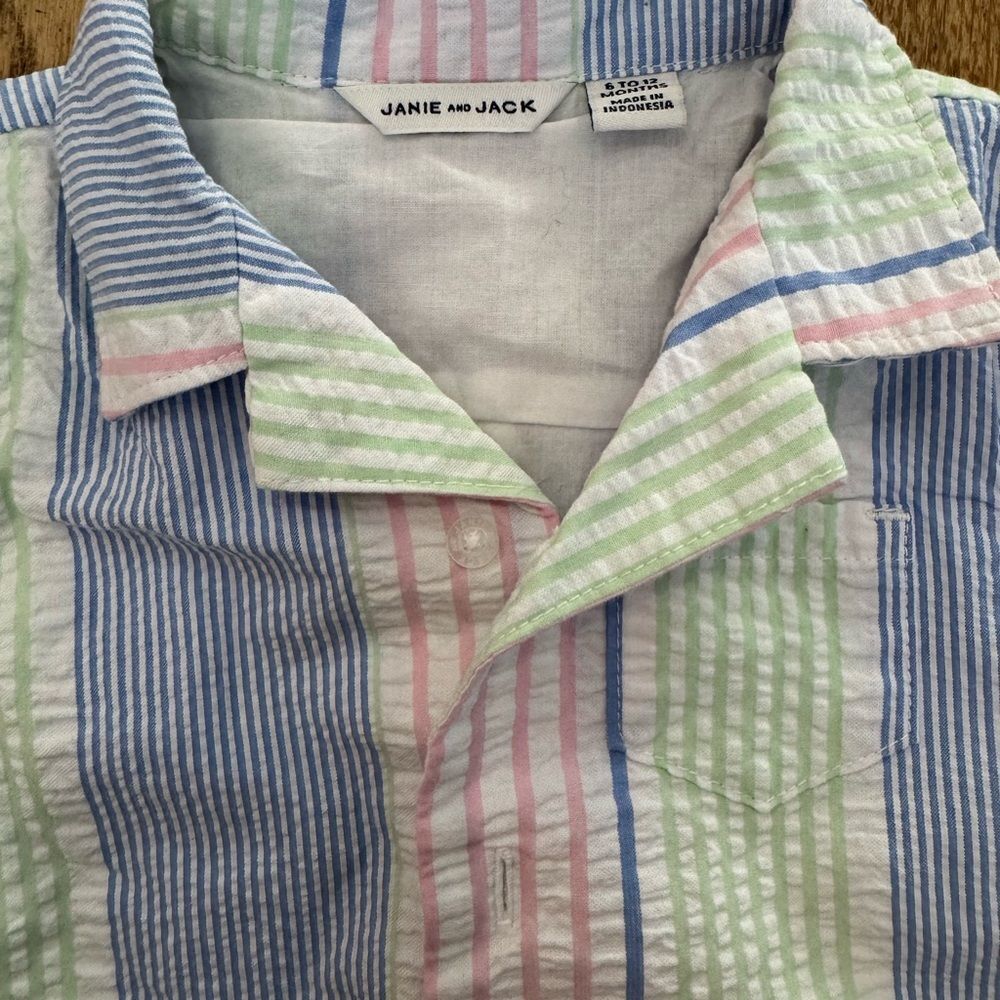 Janie and Jack BABY NWT seersucker Striped Shirt - Blue, Green, Pink